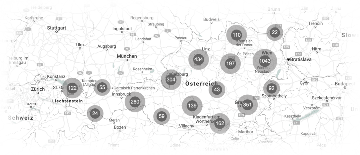 Karte von Österreich mit Verkaufspunkten